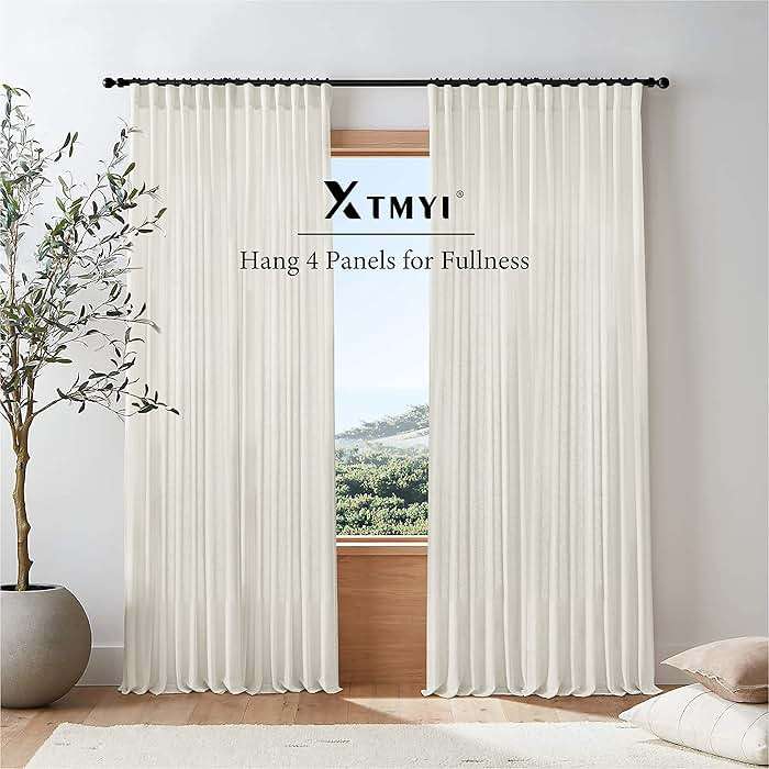 Linen Cotton Curtains for Living Room, Cream Off White Natural Fabric Light Filtering Semi Sheer Curtains 84 Inches Long, Ivory Pleated Farmhouse Curtain Drapes 84 Inch Length 2 Panels Set Dining Room - Image 6