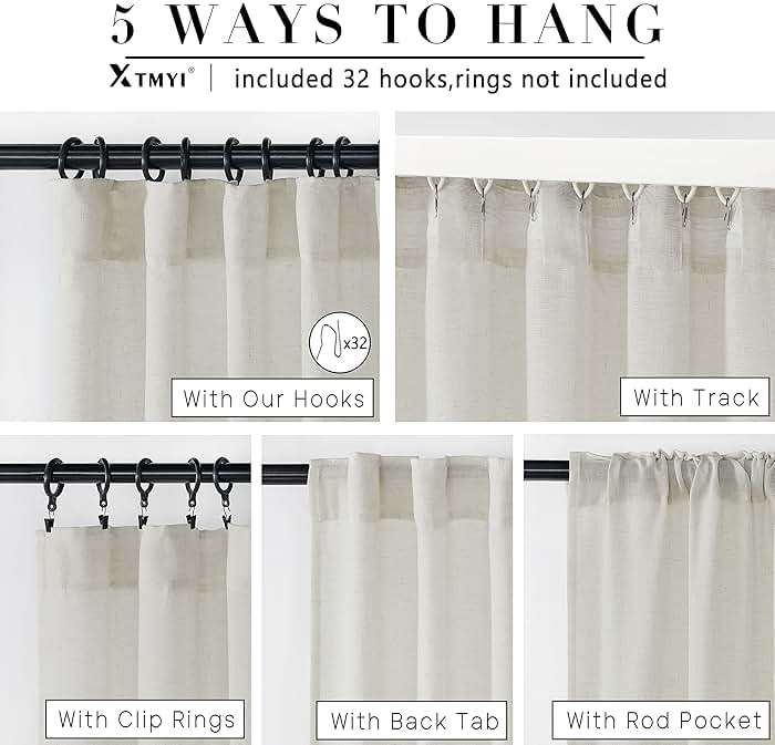 Linen Cotton Curtains for Living Room, Cream Off White Natural Fabric Light Filtering Semi Sheer Curtains 84 Inches Long, Ivory Pleated Farmhouse Curtain Drapes 84 Inch Length 2 Panels Set Dining Room - Image 7