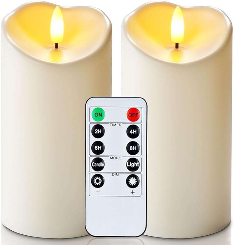 Homemory 6"x3" Outdoor Waterproof Flameless Candles, LED Candles, Battery Operated Candles with Remote and Timers, Electric Fake Plastic Pillar Candles, Ivory White, Set of 2 - Image 1