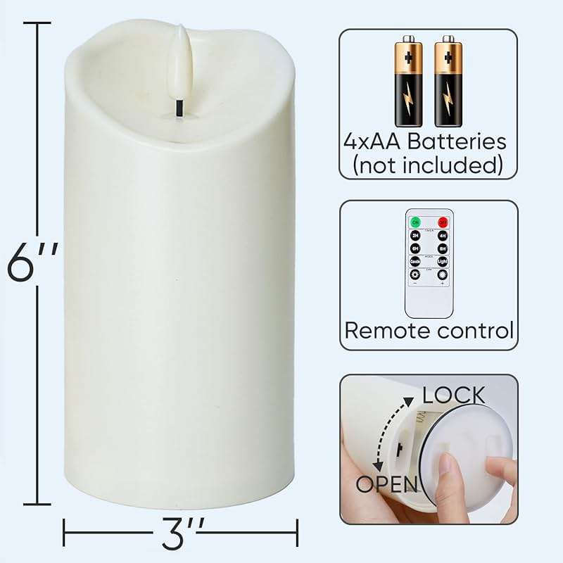 Homemory 6"x3" Outdoor Waterproof Flameless Candles, LED Candles, Battery Operated Candles with Remote and Timers, Electric Fake Plastic Pillar Candles, Ivory White, Set of 2 - Image 7