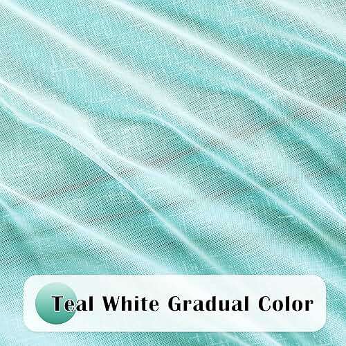 Geomoroccan Ombre 100% Blackout Curtains 84 Inches Long 2 Panels for Bedroom Living Room Teal and White Double Layer Sheer Overlay Mix & Match Grommet Thermal Soundproof Drapes with Tiebacks, 52x84 - Image 3