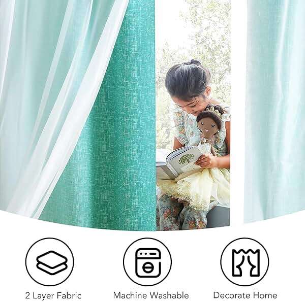Geomoroccan Ombre 100% Blackout Curtains 84 Inches Long 2 Panels for Bedroom Living Room Teal and White Double Layer Sheer Overlay Mix & Match Grommet Thermal Soundproof Drapes with Tiebacks, 52x84 - Image 7