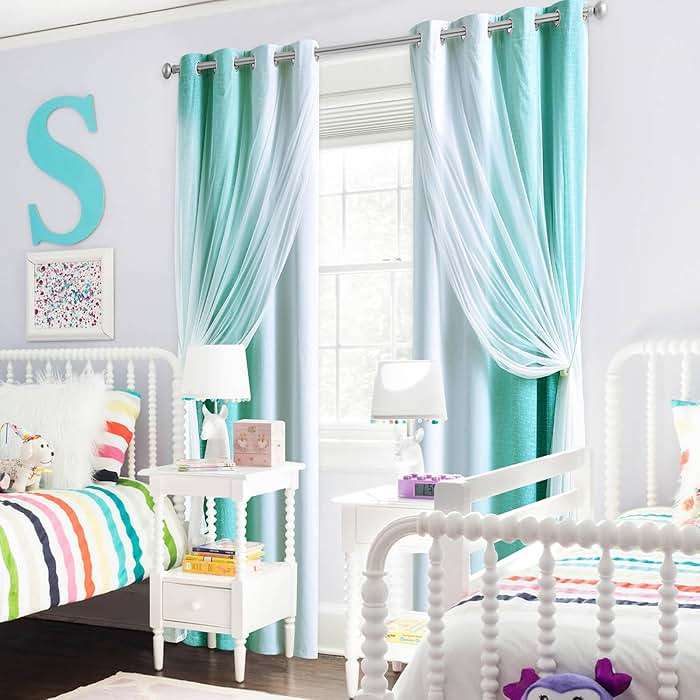 Geomoroccan Ombre 100% Blackout Curtains 84 Inches Long 2 Panels for Bedroom Living Room Teal and White Double Layer Sheer Overlay Mix & Match Grommet Thermal Soundproof Drapes with Tiebacks, 52x84 - Image 9