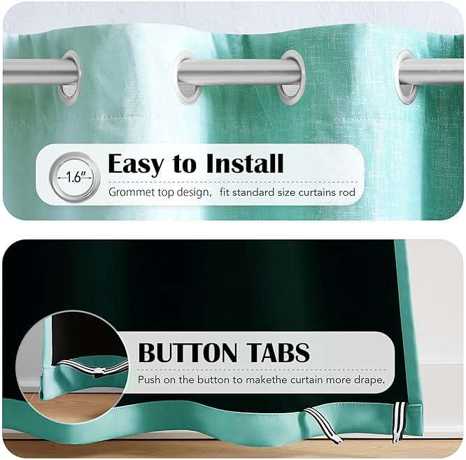 Geomoroccan Ombre 100% Blackout Curtains 84 Inches Long 2 Panels for Bedroom Living Room Teal and White Double Layer Sheer Overlay Mix & Match Grommet Thermal Soundproof Drapes with Tiebacks, 52x84 - Image 10
