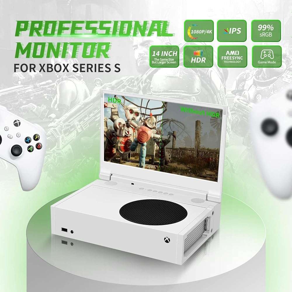G-STORY 14‘’ Portable Monitor for Xbox Series S, 1080P Portable Gaming Monitor IPS Screen for Xbox Series S（not Included） with Two HDMI, HDR, Freesync, Game Mode, Travel Display for Xbox Series S - Image 2