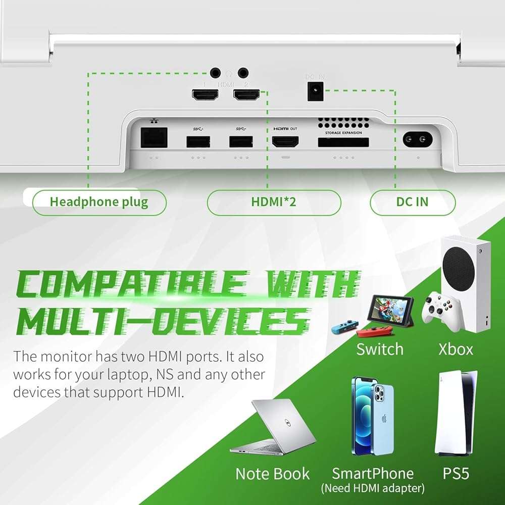 G-STORY 14‘’ Portable Monitor for Xbox Series S, 1080P Portable Gaming Monitor IPS Screen for Xbox Series S（not Included） with Two HDMI, HDR, Freesync, Game Mode, Travel Display for Xbox Series S - Image 4