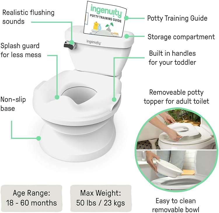 Ingenuity My Size Potty Pro 2-in-1 Potty Training Toilet, Floor Potty with Removable Potty Seat for Standard Toilets, Realistic Flushing Sound, For Toddlers Ages 18+ months, Up to 50 lb - Image 3