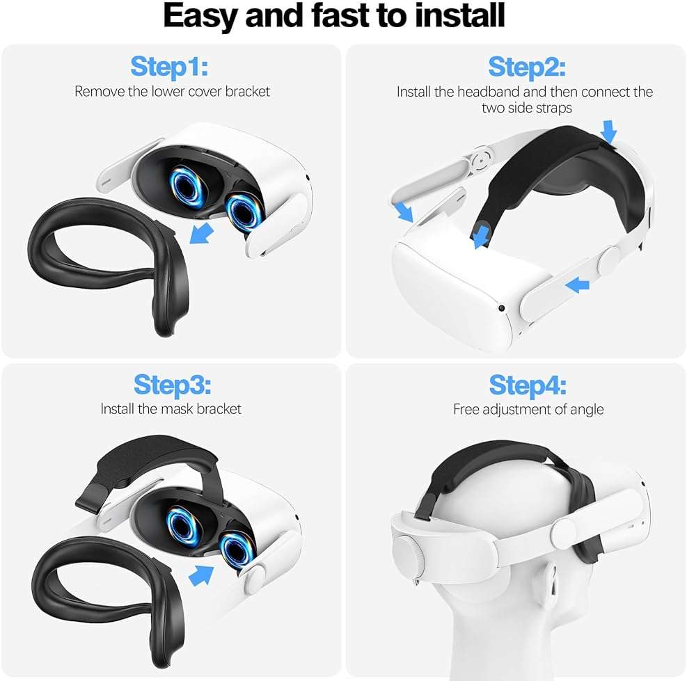 VZNEK Head Strap Compatible with Oculus Quest 2,Meta Quest 2 Accessories Adjustable Elite Strap Replacement for Enhanced Comfort Support and Gaming Immersion in VR (Without Battery) - Image 4