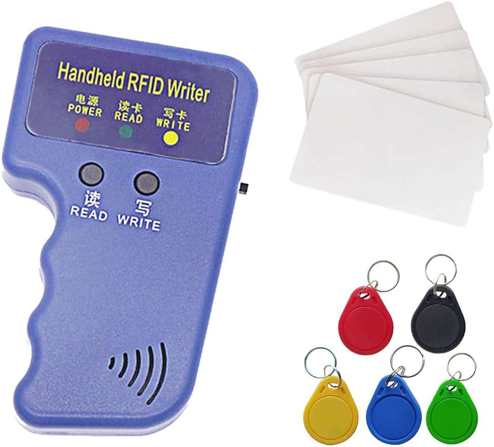 Riversmerge Handheld 125khz Copier RFID Smart ID Card Duplicator Used for T5577 or EM4305+5pcs T5577 NO.3 Keychains +5 T5577 Cards - Image 1