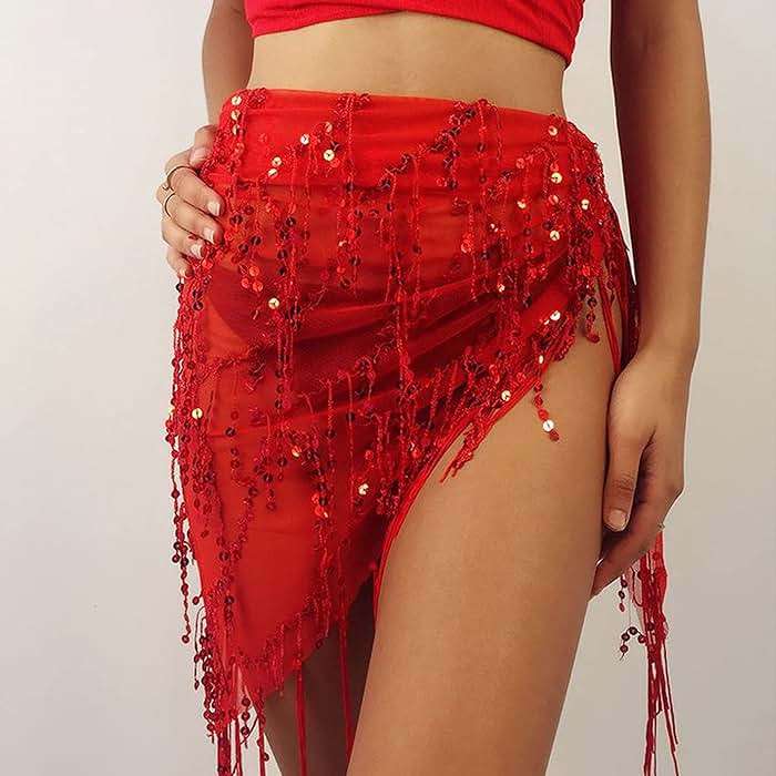 Wuchieal Women's Belly Dancing Belt Colorful Waist Chain Belly Dance Hip Scarf Belt - Image 4