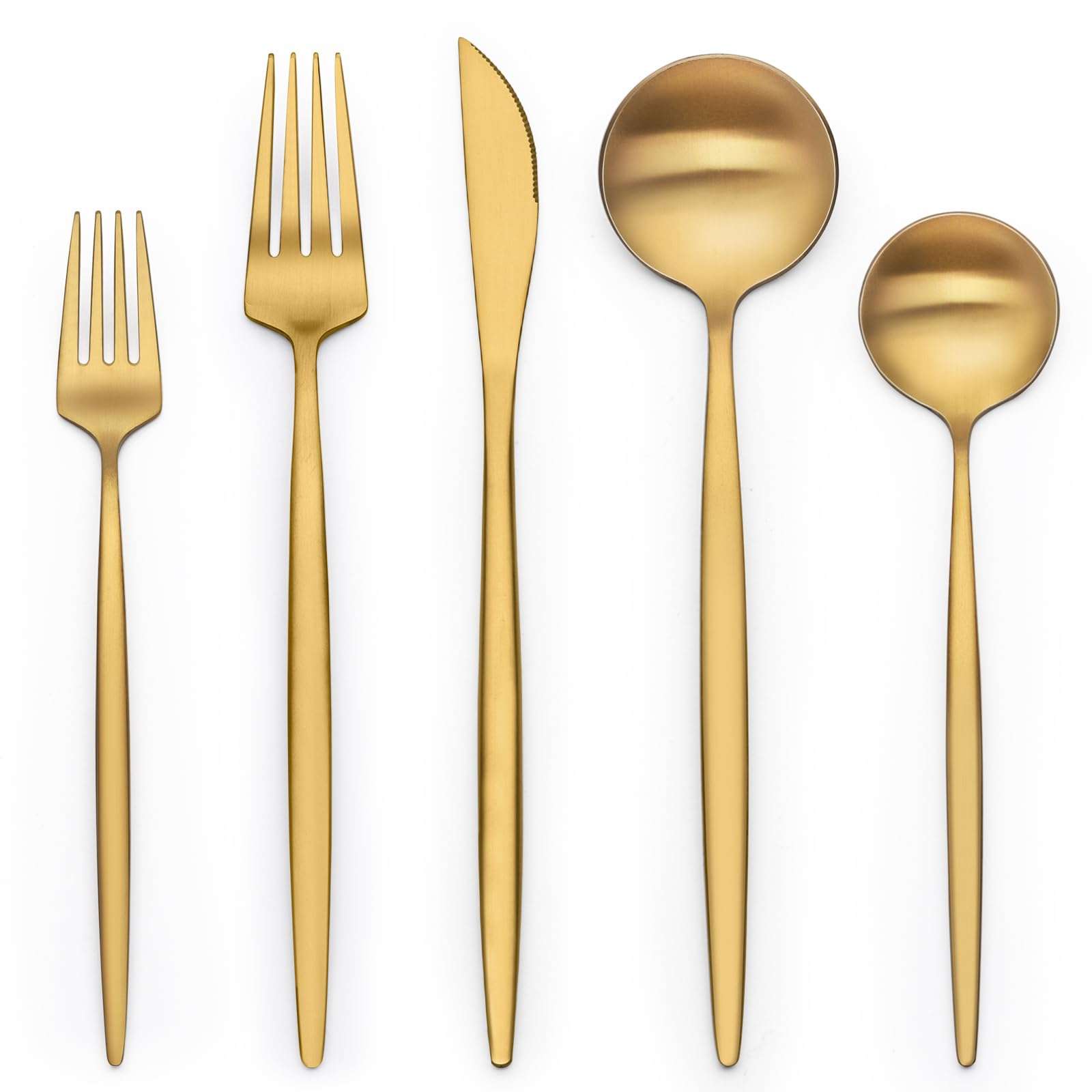 40 Piece Gold Silverware Set for 8, Terlulu Stainless Steel Flatware Set, Gold Cutlery Set Utensils Set, Tableware Include Forks Knives Spoons for Home Kitchen Restaurant Wedding, Satin Finish - Image 1