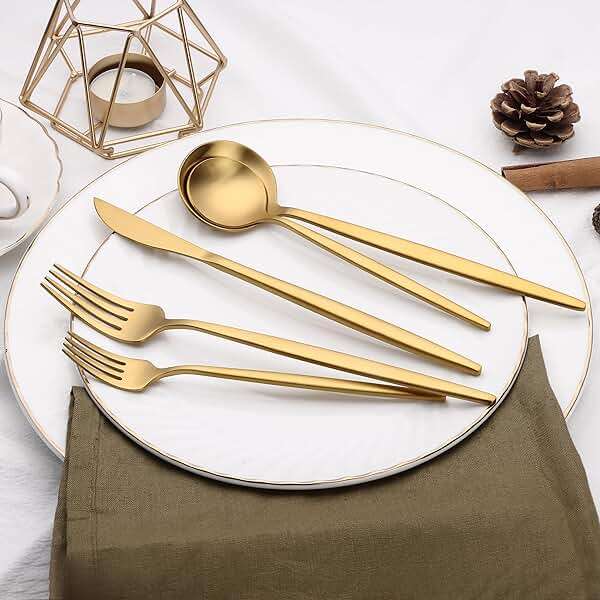 40 Piece Gold Silverware Set for 8, Terlulu Stainless Steel Flatware Set, Gold Cutlery Set Utensils Set, Tableware Include Forks Knives Spoons for Home Kitchen Restaurant Wedding, Satin Finish - Image 2