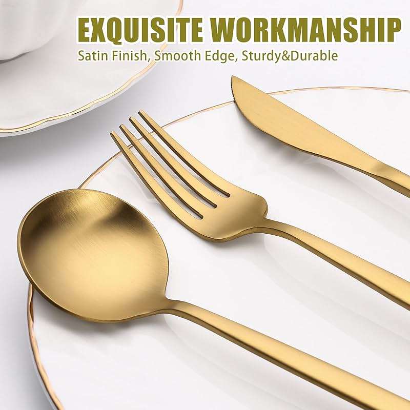40 Piece Gold Silverware Set for 8, Terlulu Stainless Steel Flatware Set, Gold Cutlery Set Utensils Set, Tableware Include Forks Knives Spoons for Home Kitchen Restaurant Wedding, Satin Finish - Image 4