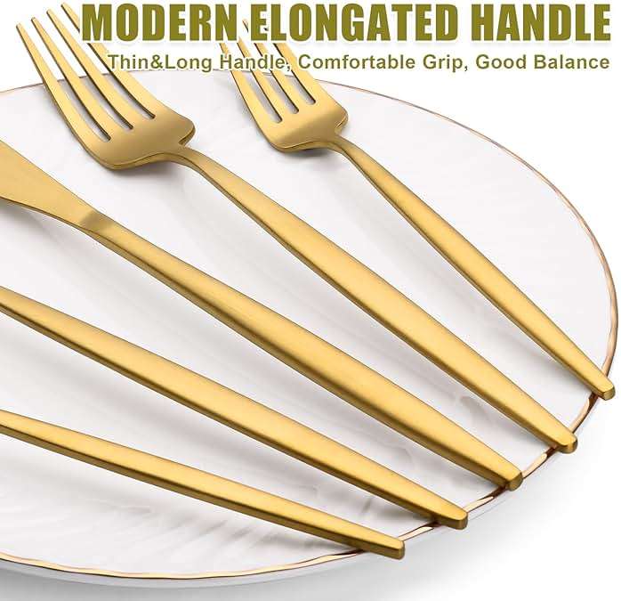 40 Piece Gold Silverware Set for 8, Terlulu Stainless Steel Flatware Set, Gold Cutlery Set Utensils Set, Tableware Include Forks Knives Spoons for Home Kitchen Restaurant Wedding, Satin Finish - Image 5