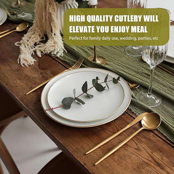 40 Piece Gold Silverware Set for 8, Terlulu Stainless Steel Flatware Set, Gold Cutlery Set Utensils Set, Tableware Include Forks Knives Spoons for Home Kitchen Restaurant Wedding, Satin Finish - Image 7