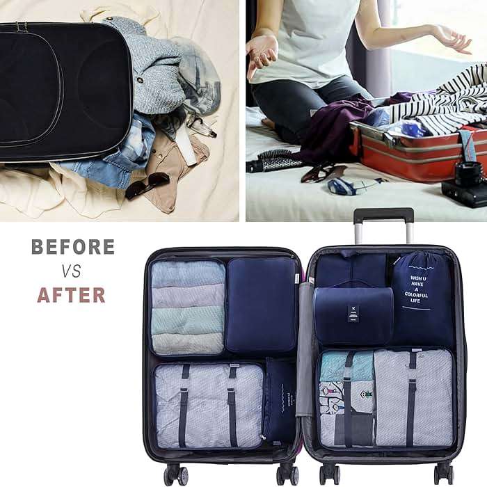 Ebbniur Packing Cubes, 8 Pcs Travel Packing Organizers for Suitcases, Large Capacity Travel Luggage Organizers Set includes 8 Storage Bags, Travel Essentials for Women or Men (Navy Blue) - Image 5