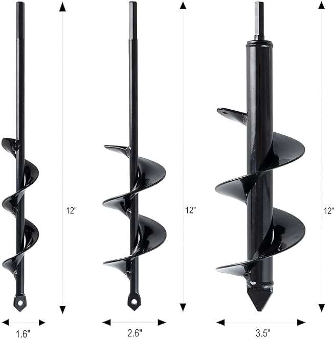 VASGOR Set 3 (1.6x12, 2.6x12, 3.5x12) Auger Drill Bit for Planting - Easy Planter Garden Auger - Bulb & Bedding Plant Augers - Posthole Digger for 3/8” Hex Drive Drill - Image 2
