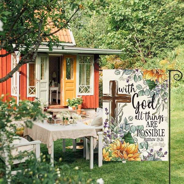 AVOIN colorlife Sunflower Spring Summer Garden Flag 12x18 Inch Double Sided Outside, With God All Things Are Possible Floral Yard Outdoor Decoration - Image 2