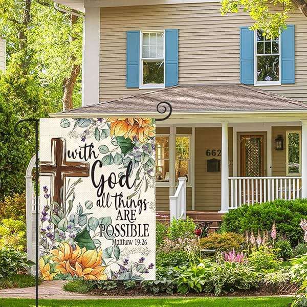 AVOIN colorlife Sunflower Spring Summer Garden Flag 12x18 Inch Double Sided Outside, With God All Things Are Possible Floral Yard Outdoor Decoration - Image 4