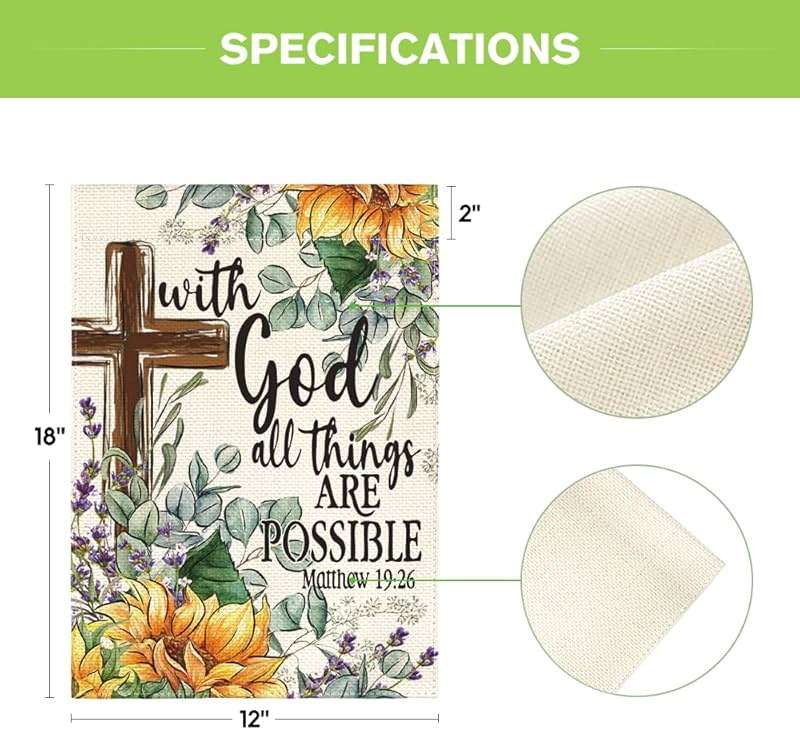 AVOIN colorlife Sunflower Spring Summer Garden Flag 12x18 Inch Double Sided Outside, With God All Things Are Possible Floral Yard Outdoor Decoration - Image 5