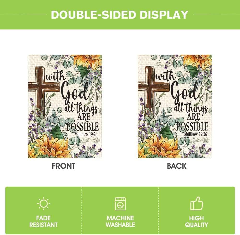 AVOIN colorlife Sunflower Spring Summer Garden Flag 12x18 Inch Double Sided Outside, With God All Things Are Possible Floral Yard Outdoor Decoration - Image 6