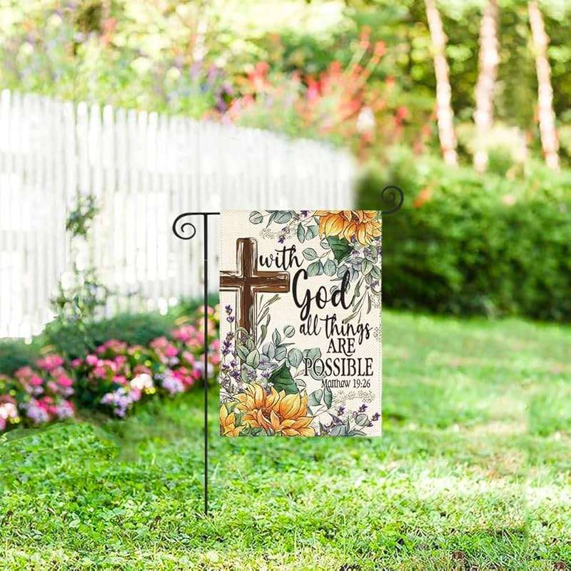 AVOIN colorlife Sunflower Spring Summer Garden Flag 12x18 Inch Double Sided Outside, With God All Things Are Possible Floral Yard Outdoor Decoration - Image 7