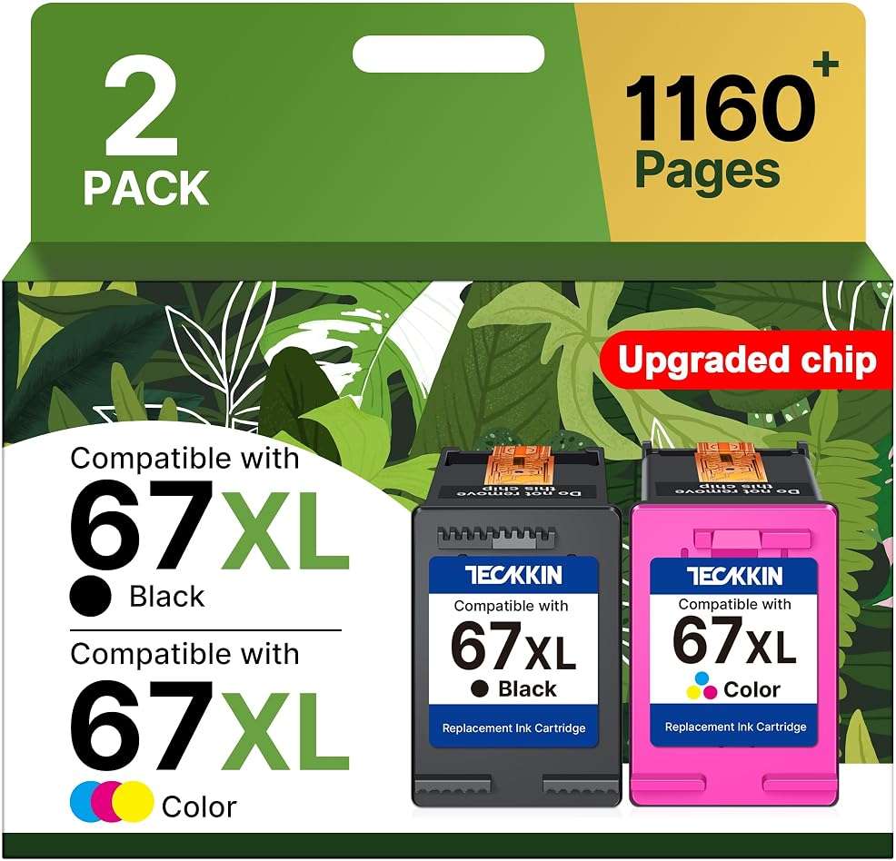 67XL Ink Cartridge Black/Color Combo Pack Replacement for HP Ink 67 67XL Printer Ink Works for HP DeskJet 2827e 4227e 2755e 2855e 2800 4155e 2755 2852e Envy 6055e 6000 6455e(2 Pack) - Image 1