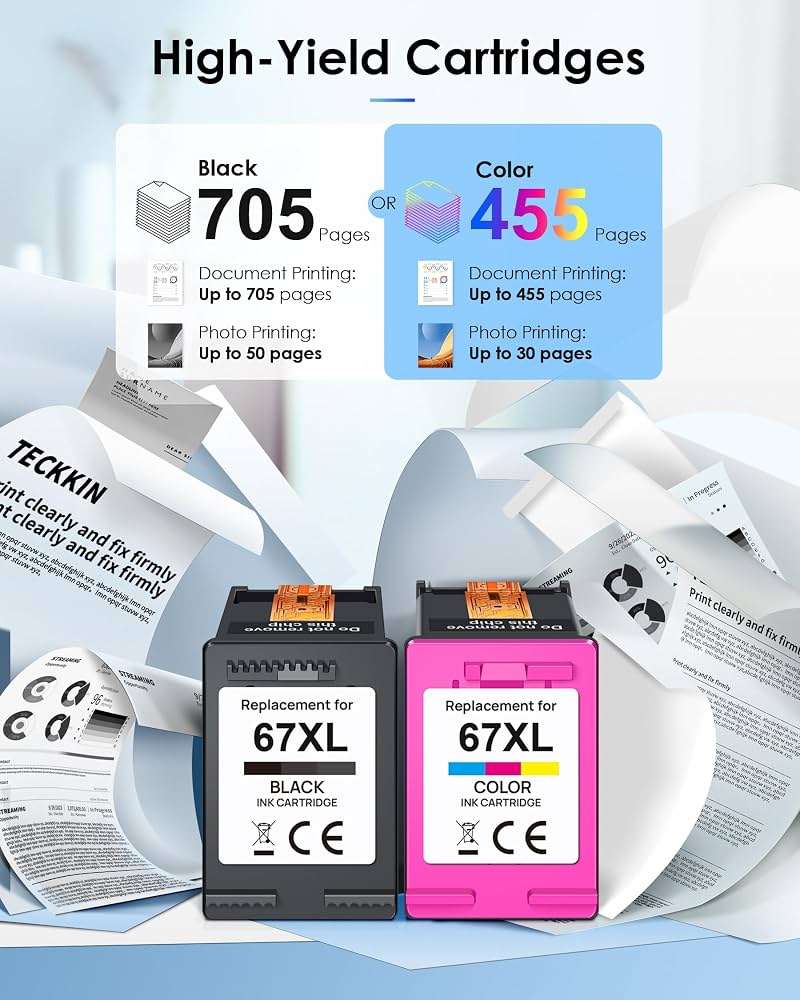 67XL Ink Cartridge Black/Color Combo Pack Replacement for HP Ink 67 67XL Printer Ink Works for HP DeskJet 2827e 4227e 2755e 2855e 2800 4155e 2755 2852e Envy 6055e 6000 6455e(2 Pack) - Image 3