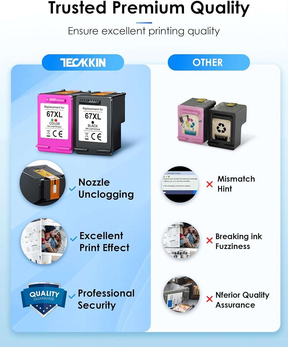 67XL Ink Cartridge Black/Color Combo Pack Replacement for HP Ink 67 67XL Printer Ink Works for HP DeskJet 2827e 4227e 2755e 2855e 2800 4155e 2755 2852e Envy 6055e 6000 6455e(2 Pack) - Image 7