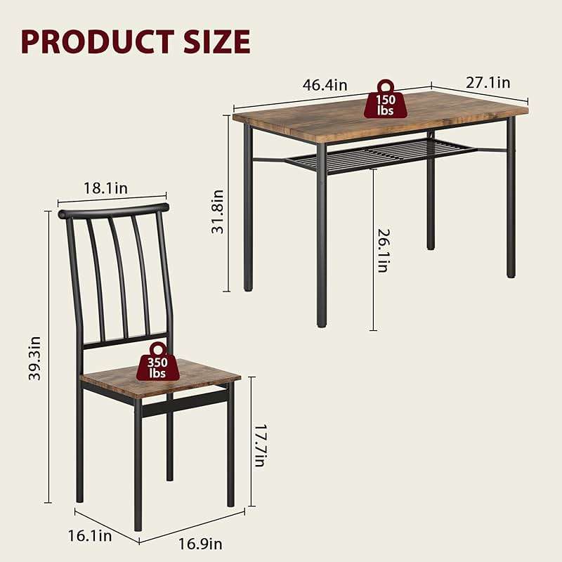 Alkmaar Dining Table Set for 4, 5 Piece Kitchen Table and Chairs Set, Dining Table Set with Wine Rack, Industrial Rectangular Dining Table for Small Space, Apartment, Retro Brown - Image 2