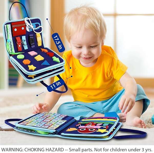 Esjay Toddler Busy Board Montessori Toys for Boys, Sensory Book Educational Activities for Learning Fine Motor Skills, Birthday Gifts for Boys Toddlers, Travel Toys for Airplane Car, Blue Dinosaur - Image 2