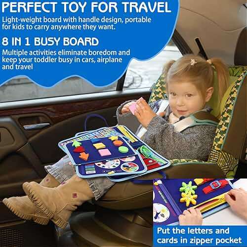 Esjay Toddler Busy Board Montessori Toys for Boys, Sensory Book Educational Activities for Learning Fine Motor Skills, Birthday Gifts for Boys Toddlers, Travel Toys for Airplane Car, Blue Dinosaur - Image 5