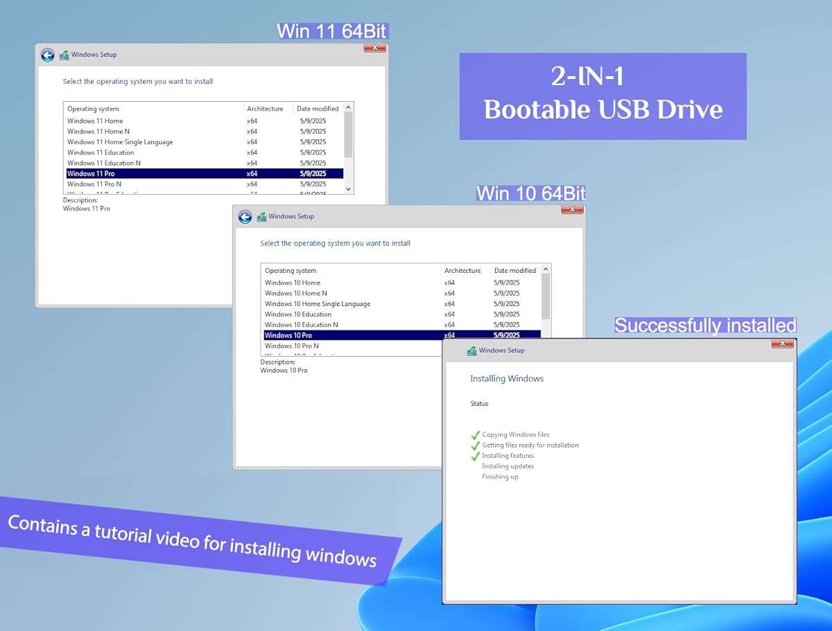 32GB - Bootable Windows 10&11, USB Driver 3.2 Gen for Install/Recovery Windows, No TPM Required, Network Drives (WiFi & LAN), Supported UEFI and Legacy, Compatible All Brands - Image 2