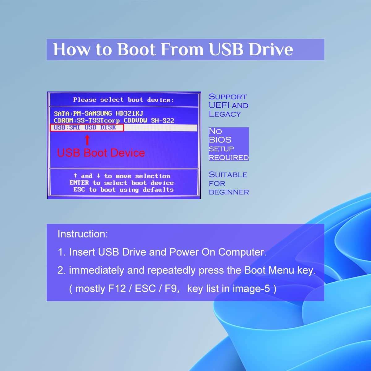 32GB - Bootable Windows 10&11, USB Driver 3.2 Gen for Install/Recovery Windows, No TPM Required, Network Drives (WiFi & LAN), Supported UEFI and Legacy, Compatible All Brands - Image 5