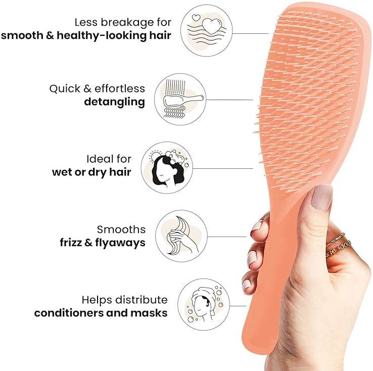 Tangle Teezer Ultimate Detangler Brush for Wet & Dry Hair, Eliminates Knots & Reduces Breakage for Straight to Wavy Hair Types, Amazon Exclusive Apricot - Image 5