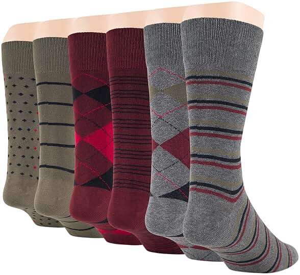 7Bigstars Mens Cotton Dress Crew Socks, 4-6 Pairs Patterned Assortment - Argyle, Striped, Soft Breathable Everyday Fit - Image 9