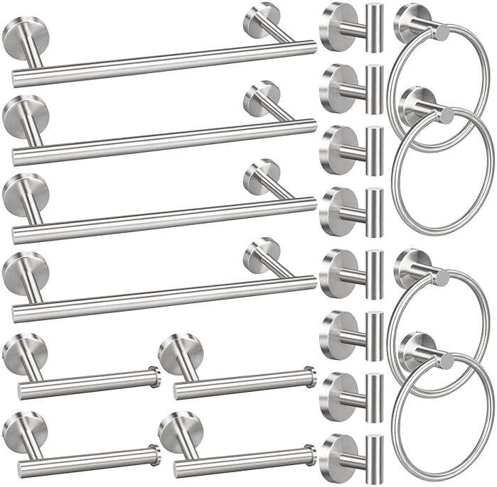 20pcs Bathroom Hardware Set, Brushed Nickel Bathroom Hardware Set, Including 16" Hand Towel Bars, Toilet Paper Holders, Towel Rings, Robe Towel Hooks - Image 1