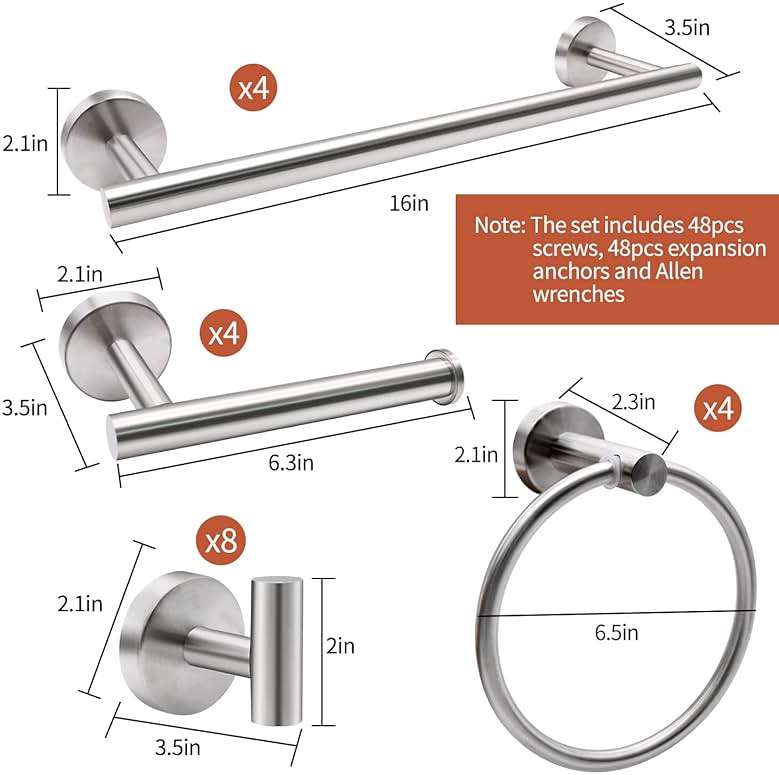 20pcs Bathroom Hardware Set, Brushed Nickel Bathroom Hardware Set, Including 16" Hand Towel Bars, Toilet Paper Holders, Towel Rings, Robe Towel Hooks - Image 2