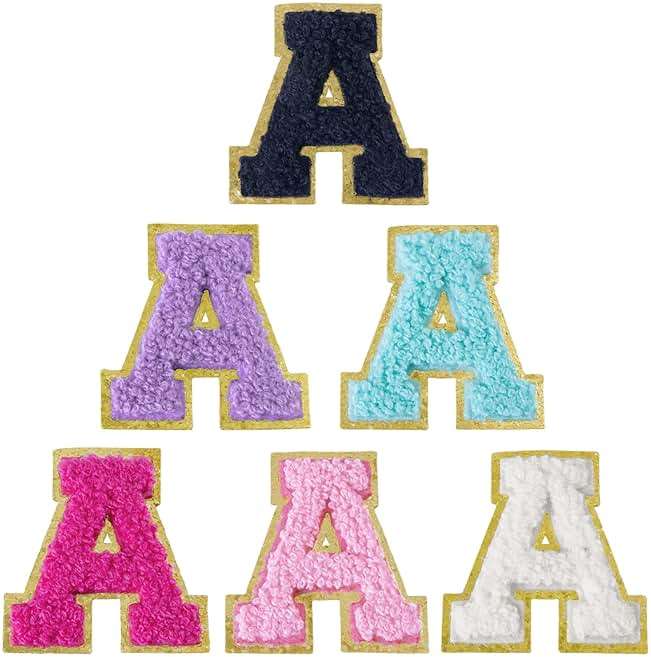 Aganmi 6 Pcs Self Adhesive Chenille Letter Patches for Bags, 2 inch Preppy Varsity Letter Patches for Clothes and Hats, Large Letter Stickers for Laptop Phone Case Fridge, A - Image 1