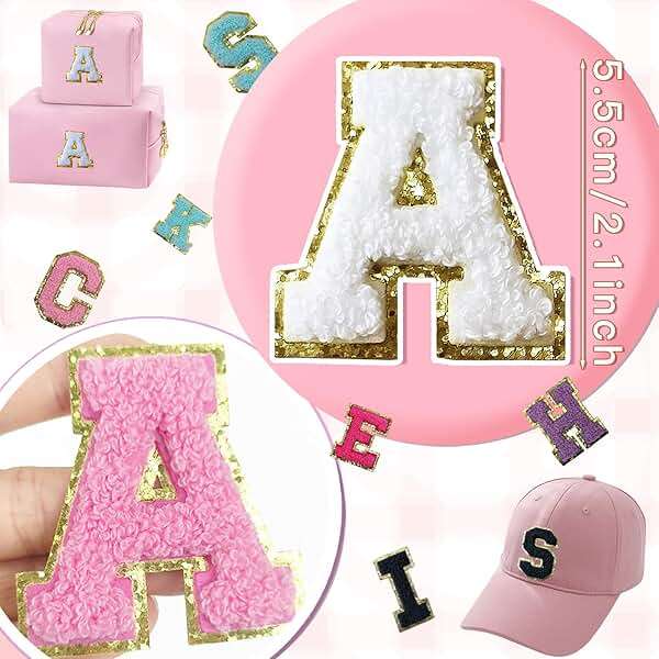 Aganmi 6 Pcs Self Adhesive Chenille Letter Patches for Bags, 2 inch Preppy Varsity Letter Patches for Clothes and Hats, Large Letter Stickers for Laptop Phone Case Fridge, A - Image 3