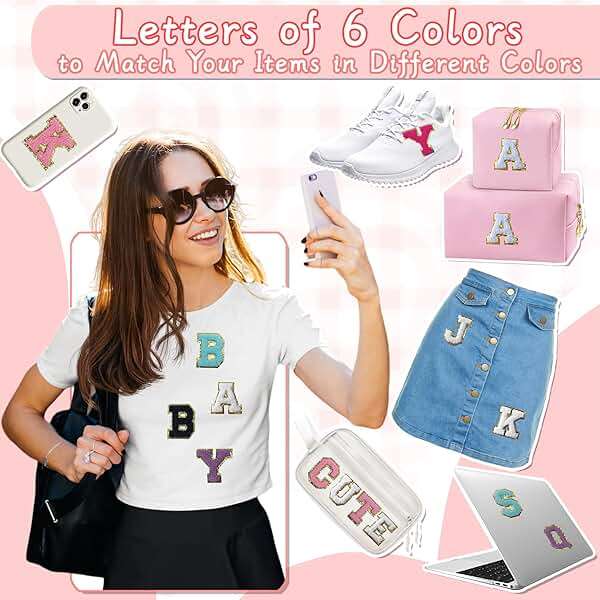 Aganmi 6 Pcs Self Adhesive Chenille Letter Patches for Bags, 2 inch Preppy Varsity Letter Patches for Clothes and Hats, Large Letter Stickers for Laptop Phone Case Fridge, A - Image 4