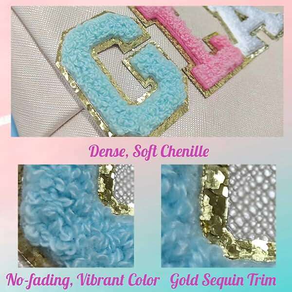 Aganmi 6 Pcs Self Adhesive Chenille Letter Patches for Bags, 2 inch Preppy Varsity Letter Patches for Clothes and Hats, Large Letter Stickers for Laptop Phone Case Fridge, A - Image 6