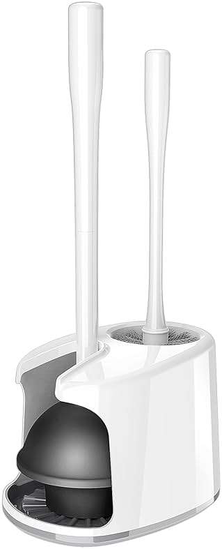 MR.SIGA Toilet Plunger and Bowl Brush with Holder, Heavy Duty Toilet Brush and Plunger Set for Bathroom Cleaning, White, 1 Set - Image 1