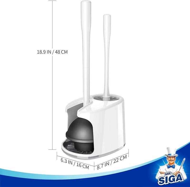MR.SIGA Toilet Plunger and Bowl Brush with Holder, Heavy Duty Toilet Brush and Plunger Set for Bathroom Cleaning, White, 1 Set - Image 2