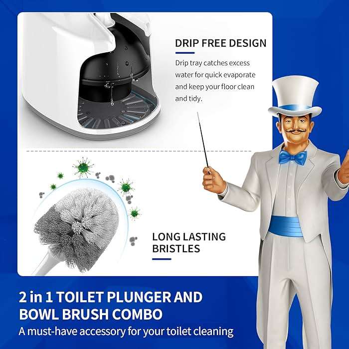 MR.SIGA Toilet Plunger and Bowl Brush with Holder, Heavy Duty Toilet Brush and Plunger Set for Bathroom Cleaning, White, 1 Set - Image 3