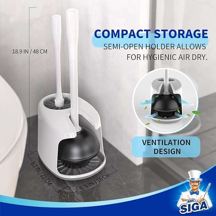 MR.SIGA Toilet Plunger and Bowl Brush with Holder, Heavy Duty Toilet Brush and Plunger Set for Bathroom Cleaning, White, 1 Set - Image 4