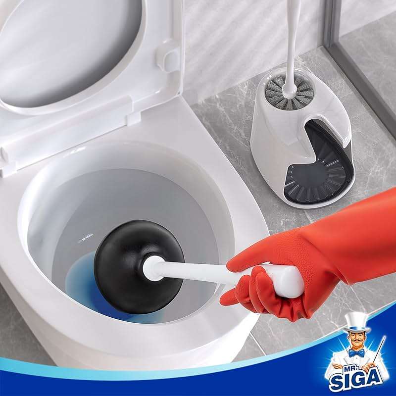 MR.SIGA Toilet Plunger and Bowl Brush with Holder, Heavy Duty Toilet Brush and Plunger Set for Bathroom Cleaning, White, 1 Set - Image 7
