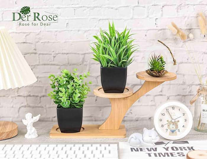 Der Rose 2 Pack Fake Plants Small Artificial Potted Plants Faux Plants Black Bathroom Accessories for Home Office Desk Bathroom Decor Indoor - Image 2