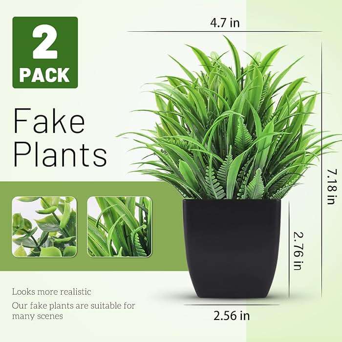 Der Rose 2 Pack Fake Plants Small Artificial Potted Plants Faux Plants Black Bathroom Accessories for Home Office Desk Bathroom Decor Indoor - Image 3