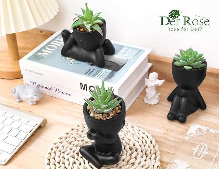 Der Rose 3pcs Fake Succulents Plants Artificial for Black Bathroom Bedroom Home Living Room Halloween Decor Aesthetic Indoor - Image 2